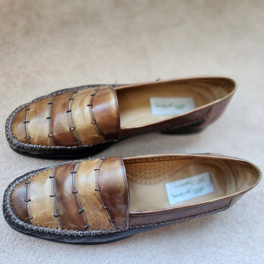 Vintage brown leather loafers patchwork shoes
